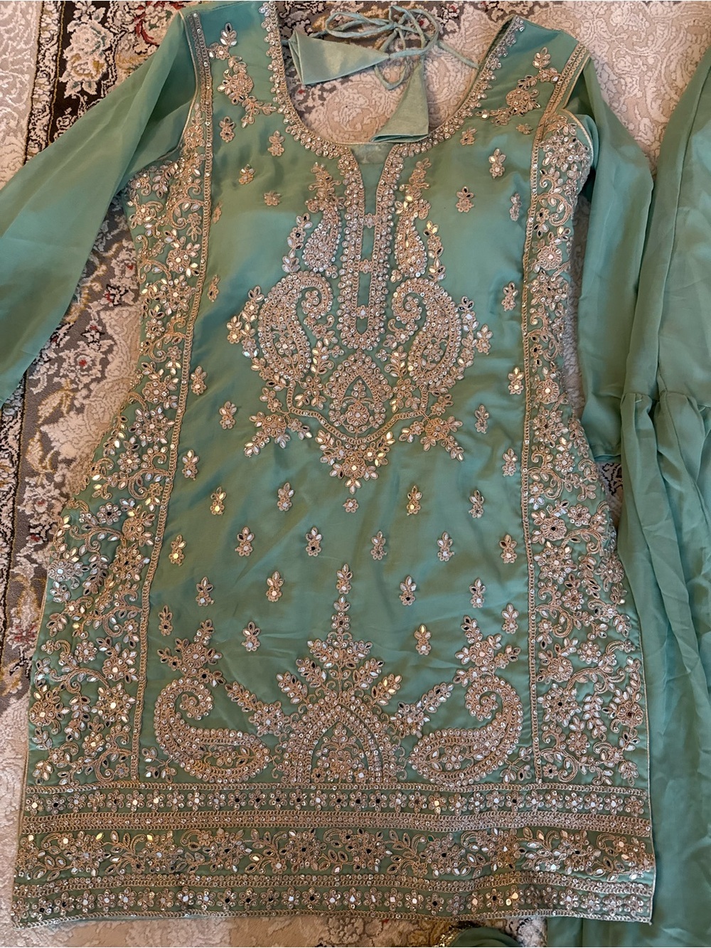 Embroidered Mint Green Indian shalwar kameez three piece set